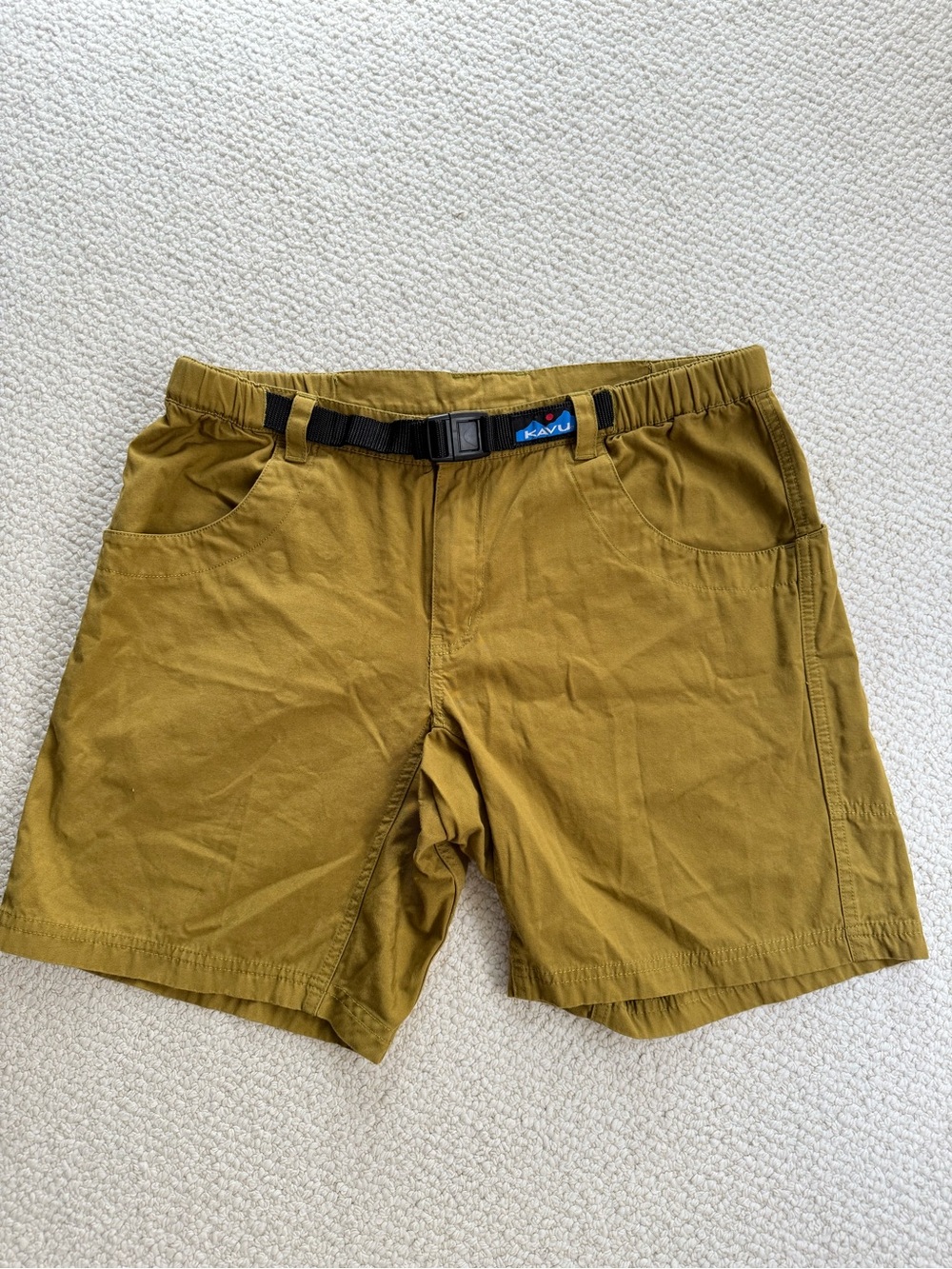 Kavu Men's Mustard Green Outdoor Shorts with Built-In Black Belt